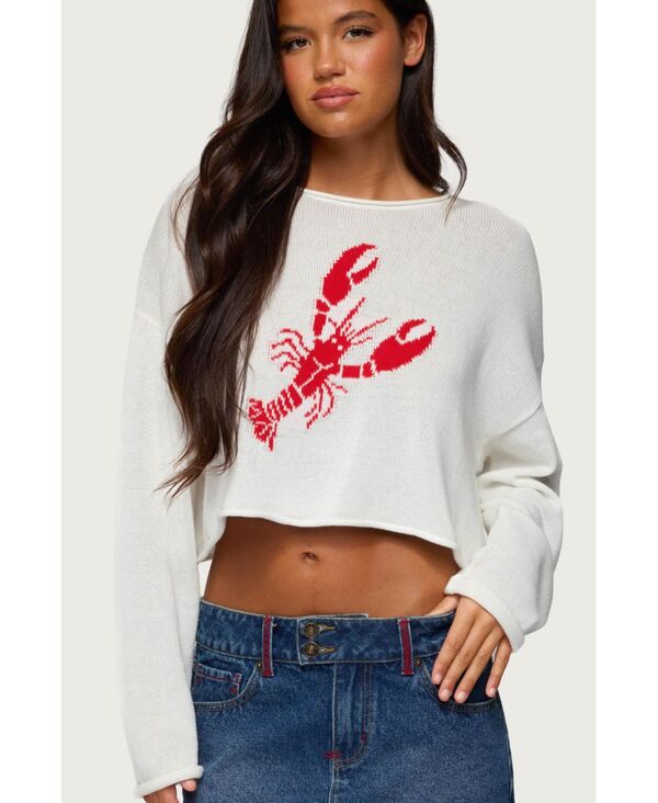 アディクテッド レディース アウター ニット・セーター ニット Edikted Women's Lobster Babe Oversized Knit Top White ホワイト|ReVida 店