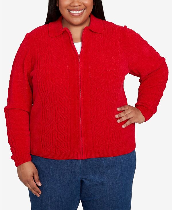 アルフレッド ダナー レディース アウター ニット・セーター プラスサイズ セーター カーディガン Alfred Dunner Plus Size Classic Zip-Front Chenille Collared Cardigan Sweater Red レッド