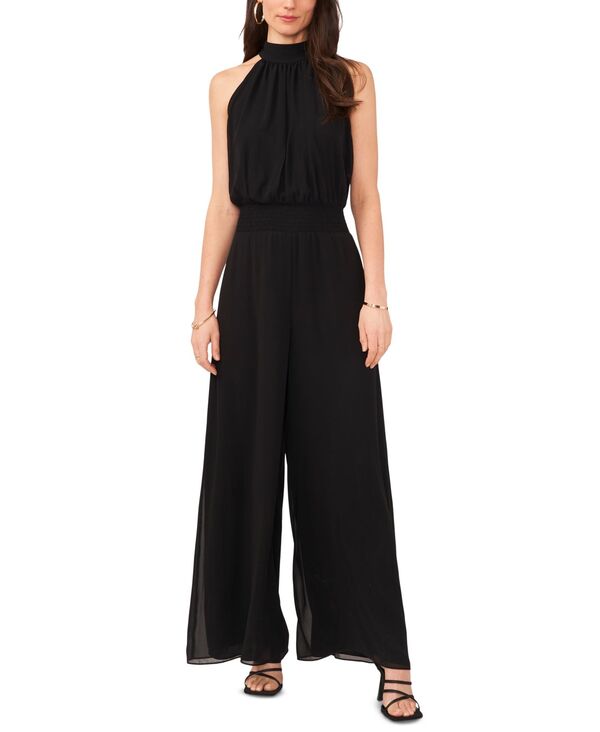 ヴィンスカムート レディース ボトムス 心地好いズボン下 飛び降りる背広 ホルター Vince Camuto Women\u0027s Halter Tie-Back Wide-Leg Jumpsuit Rich Black 黒いこと パンツ-レディースファッション