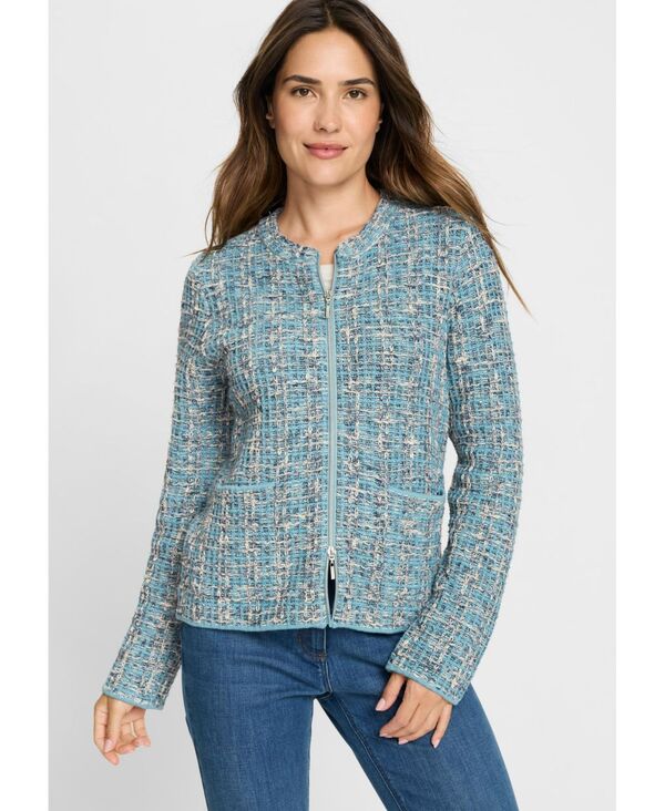 オルセン レディース アウター ニット・セーター ツイード カーディガン ニット Olsen Tweed Knit Cardigan Light teal ティール