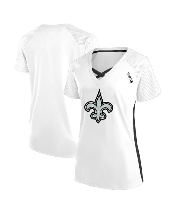 ファナティクス レディース トップス Tシャツ Vネック プラスサイズ シャツ レース Fanatics Women's White New Orleans Saints Plus Size Glitter Lace-Up V- Neck T-Shirt White ホワイト