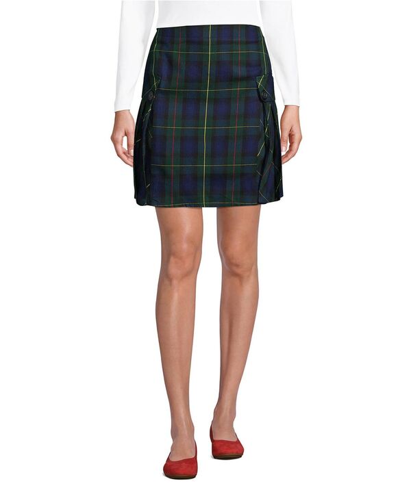 ランズ挙げ句の果て レディース ボトムス スコート Lands\u0027 End Women\u0027s Above the Knee Plaid Side Pleat Skort Plaid hunter/classic navy 米国海軍 ボトムス-レディースファッション-スカート