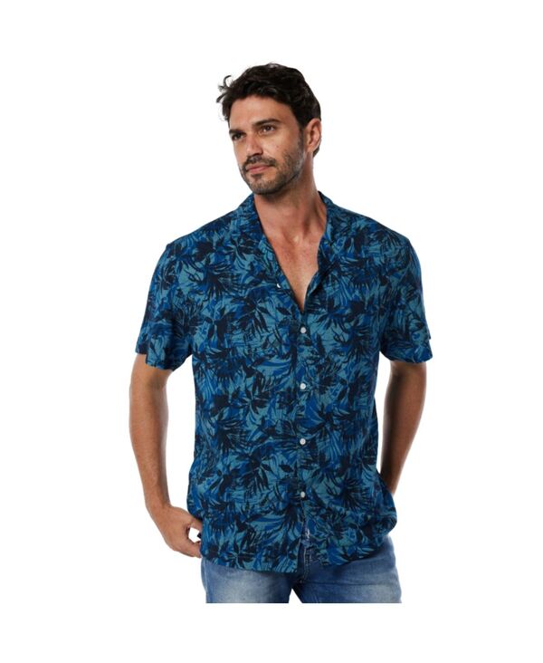 ミオマリオ メンズ トップス プルオーバー 落ちこむ Mio Marino Mens Casual Button-Down Hawaiian Short Sleeve Shirt Blue bush 青色