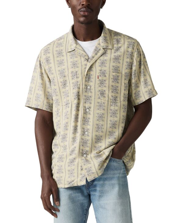 リーヴァイズジーンズ メンズ トップス プルオーバー Levi\u0027s Men\u0027s Relaxed-Fit Camp Collar Shirt Moss Gray 薄墨色