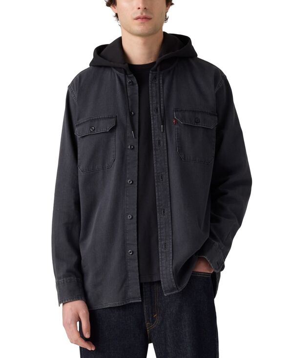 リーバイス メンズ トップス シャツ リラックスフィット Levi's Men's Relaxed Fit Hooded Long Sleeve Button-Front Overshirt Abner Washed Black ブラック