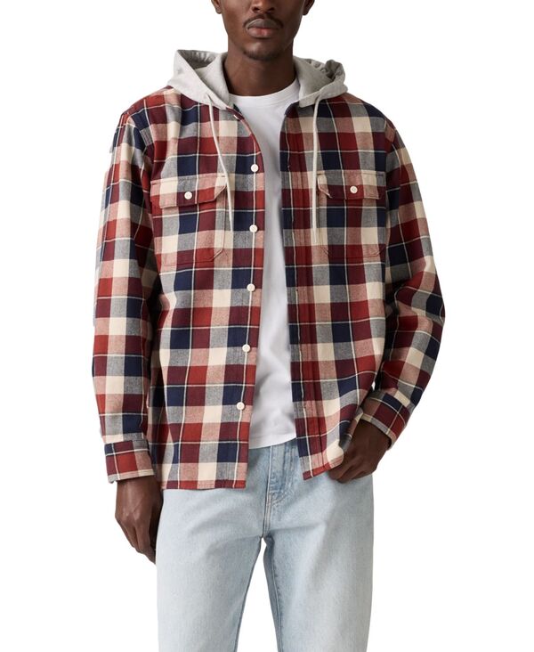 リーバイス メンズ トップス シャツ リラックスフィット Levi's Men's Relaxed Fit Hooded Long Sleeve Button-Front Overshirt Plaid Russet Brown ブラウン