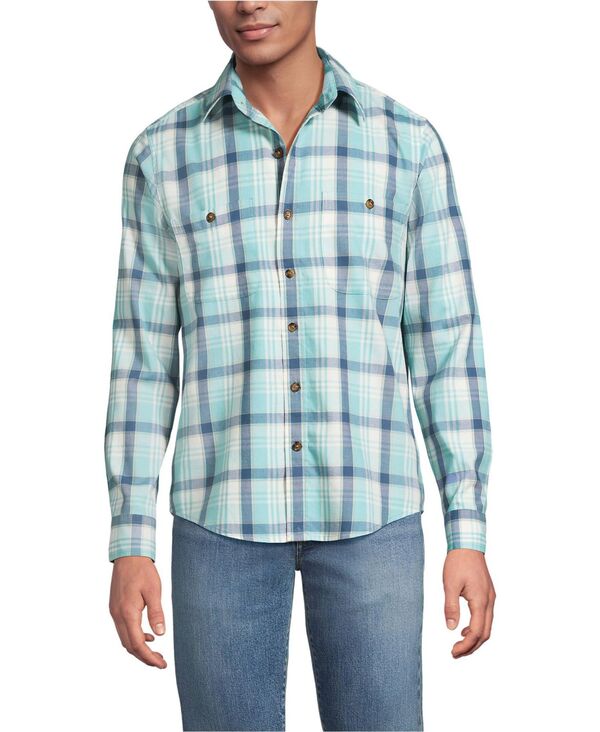 ランズエンド メンズ トップス シャツ Lands' End Men's Lightweight Coastal Flannel Shirt Mint sky/blue plaid ブルー