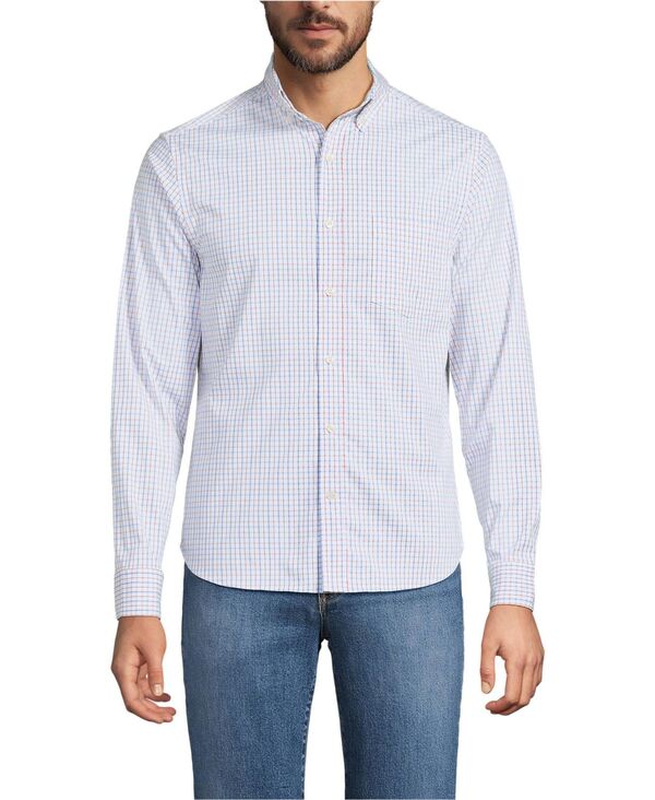 ランズエンド メンズ トップス シャツ Lands' End Men's Long Sleeve Travel Kit Shirt Bourbon/white plaid ホワイト