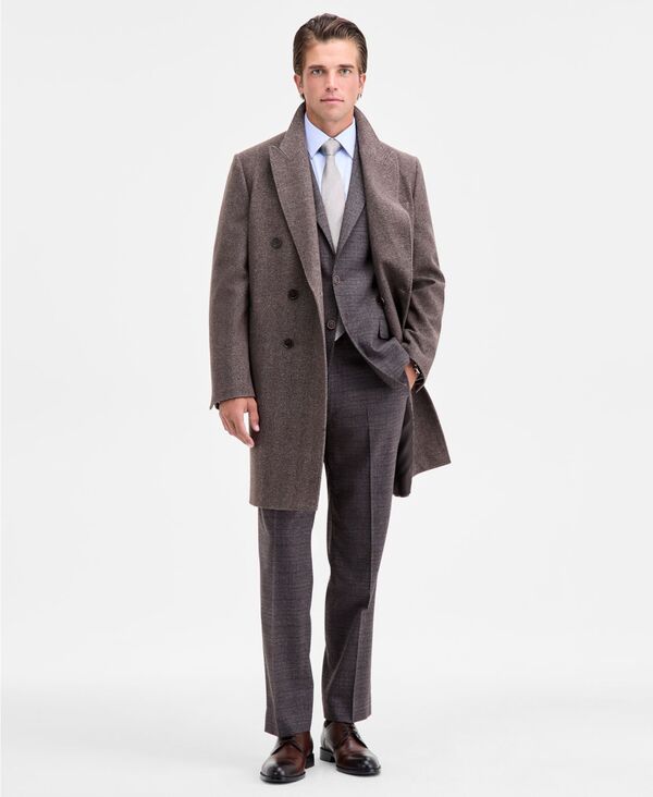 カルバンクライン メンズ アウター 上衣・上衣 羊毛 厚地の外套 Calvin Klein Men\u0027s Classic-Fit Wool Blend Overcoat Brown Herringbone 赤銅色