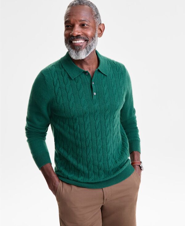 クラブルーム メンズ アウター ニット・セーター ポロシャツ セーター シャツ ニット Club Room Men's Regular-Fit Cable-Knit 100% Cashmere Sweater Polo Shirt Green グリーン