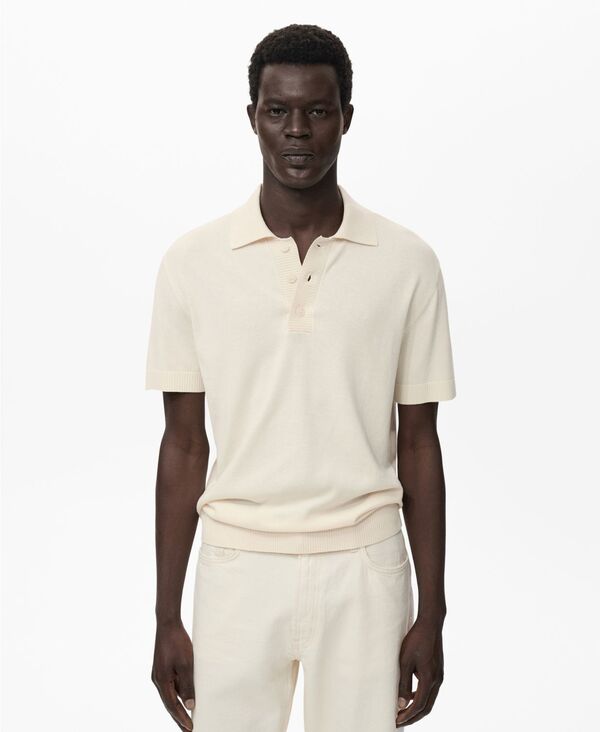 マンゴ メンズ トップス ポロシャツ コットン ニット MANGO Men's Cotton Knitted Polo Shirt Off White オフホワイト|ReVida 店