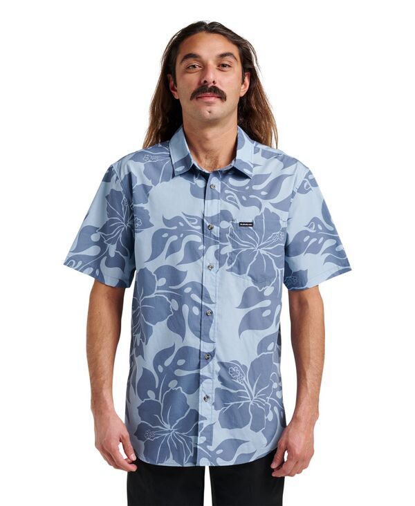 クイックシルバー メンズ トップス シャツ Quiksilver Men's Oceanview Classic Short Sleeve Shirt Ashley blue ブルー