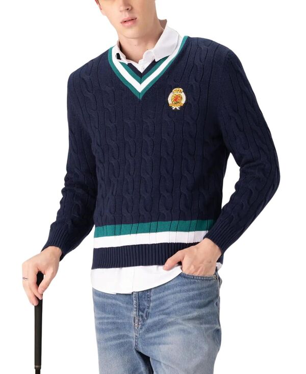 メンバーズオンリー メンズ アウター ニット・セーター コットン ニット Members Only Men Cotton Cable Knit Cricket Sweater Navy ネイビー