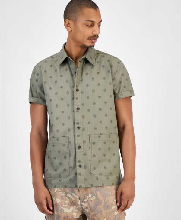 サンストーン メンズ トップス シャツ プリント 半袖 Sun + Stone Men's Printed Short-Sleeve Shirt Green Tea Leaf グリーン