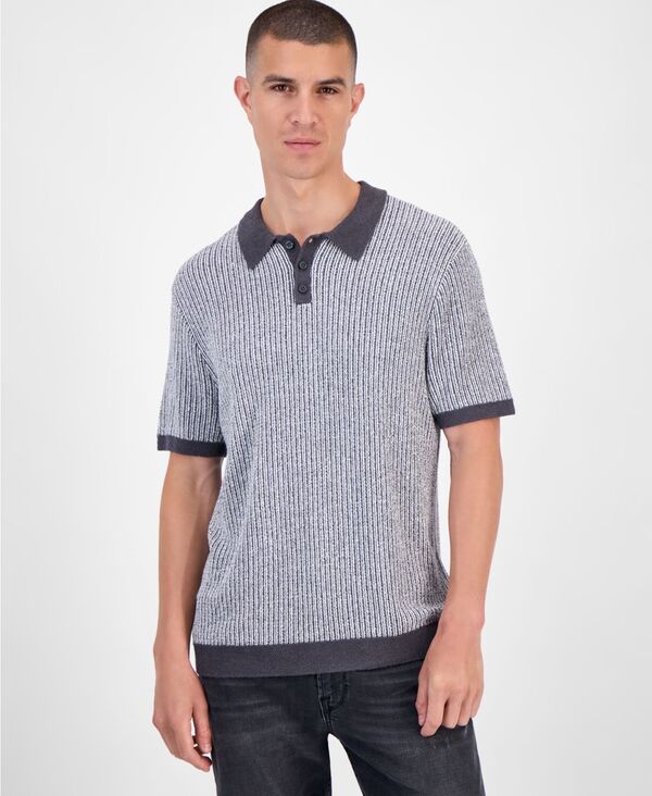 ゲス メンズ トップス スポーツシャツ スウェーター GUESS Men\u0027s Isaac Short Sleeve Textured Polo Sweater New Asphalt Multi マルチ色つや