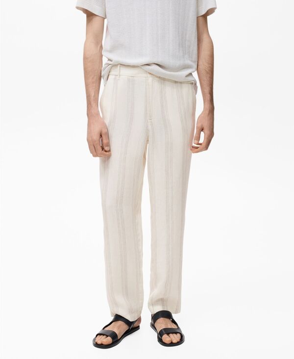 マンゴ メンズ ボトムス カジュアルパンツ パンツ リネン MANGO Men's Linen Elastic Waistband Pants Off White オフホワイト