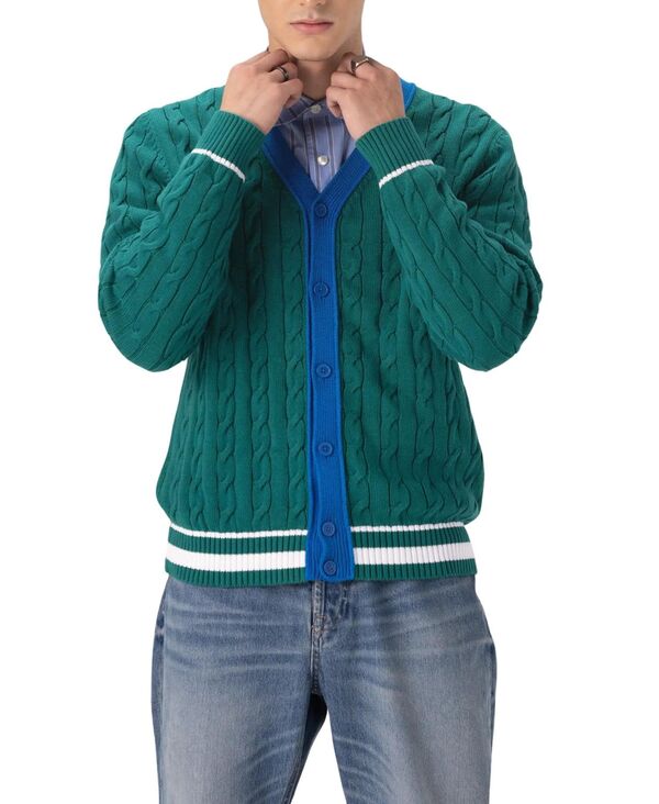 メンバーズオンリー メンズ アウター ニット・セーター カーディガン ニット Members Only Men Cable Knit Cardigan Green グリーン