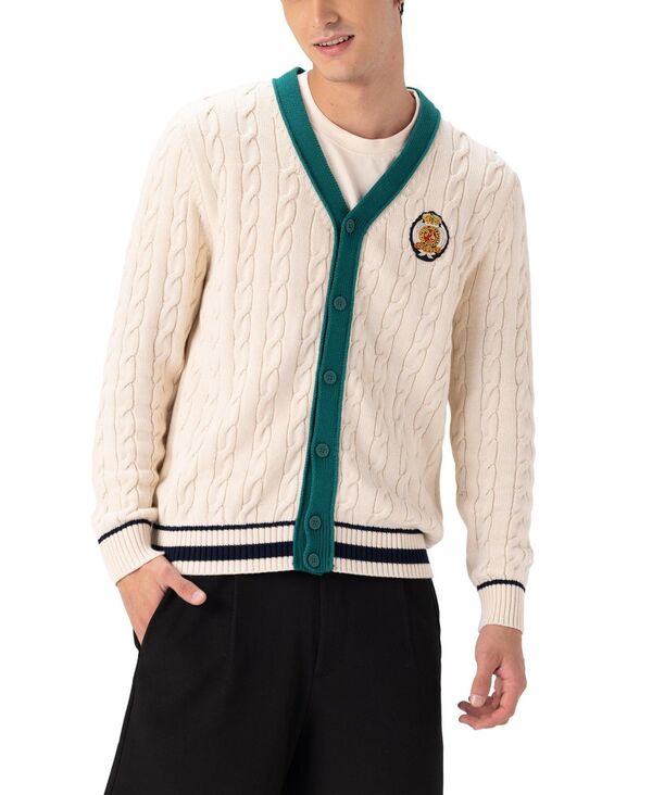 メンバーズオンリー メンズ アウター 編み物・プルオーバー ジレー 編み物 Members Only Men\u0027s Cable Knit Cardigan Off-white 象牙色