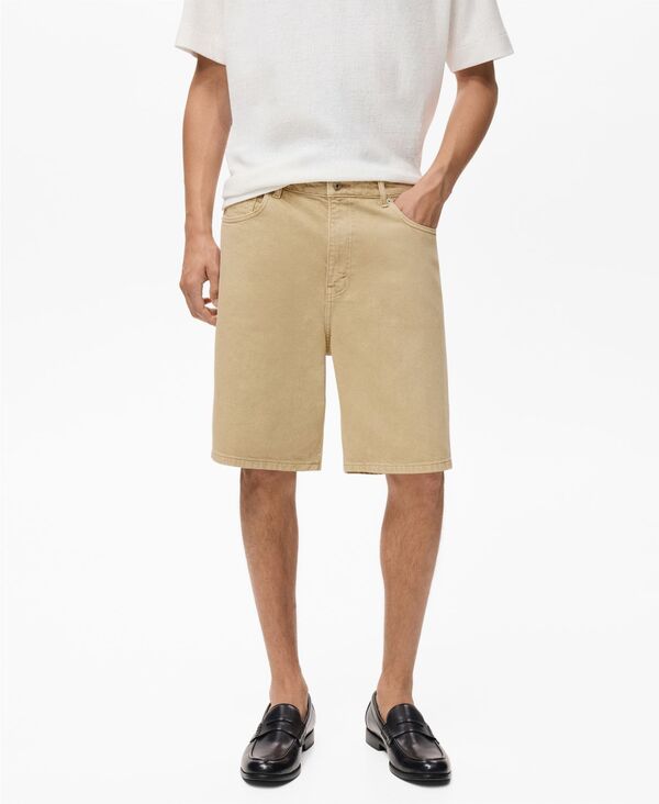 マンゴ メンズ ボトムス ハーフパンツ・ショーツ ショートパンツ デニム MANGO Men's Denim Relaxed-Fit 9.53 Bermuda Shorts Beige ベージュ｜ReVida 店 15,155円