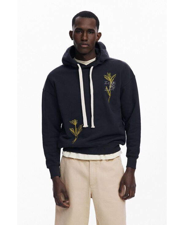 デジグアル メンズ アウター 編み物・プルオーバー パーカー Desigual Men\u0027s Hoodie with embroidery Black 黒いこと