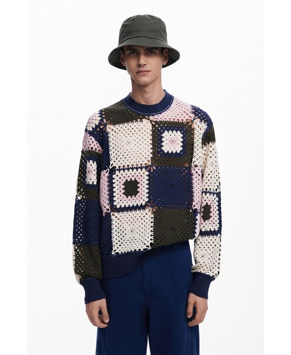 デジグアル メンズ アウター 編み物・スウェーター 流汗 プルオーバー Desigual Men\u0027s Crochet patch sweatshirt Blue 青み
