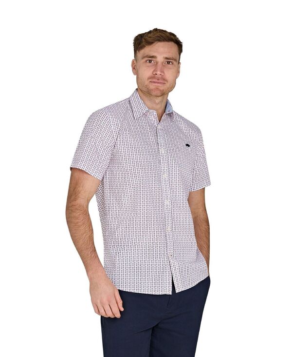 ライジングブル メンズ トップス シャツ コットン Raging Bull Short Sleeve Flower Cotton Poplin Shirt White ホワイト