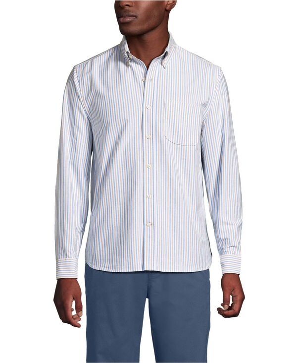 ランズエンド メンズ トップス シャツ オックスフォード Lands' End Men's Long Sleeve Sail Rigger Oxford Shirt Clear blue /khaki stripe ブルー