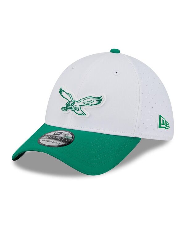 ニューエラ メンズ アクセサリー 帽子 ロゴ New Era Men's White/Kelly Green Philadelphia Eagles 2025 NFL Training Camp Throwback Logo 39THIRTY Flex Hat White Kelly Green ホワイト