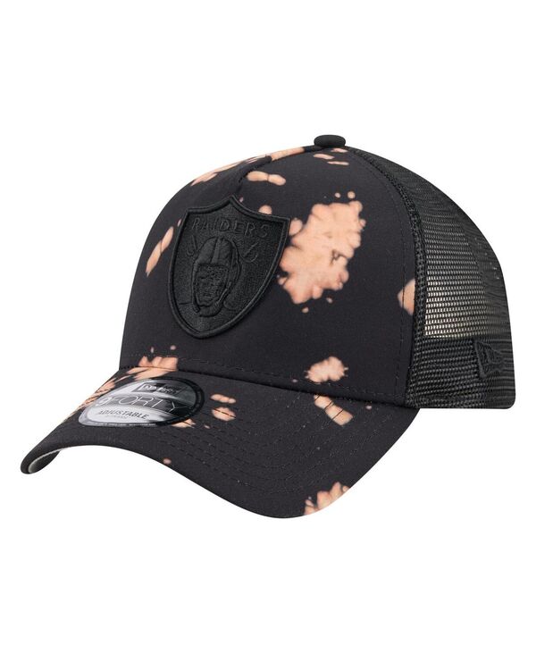 ニューエラ メンズ アクセサリー 帽子 New Era Men's Black Las Vegas Raiders Bleached 9FORTY A-Frame Adjustable Hat Black ブラック|ReVida 店