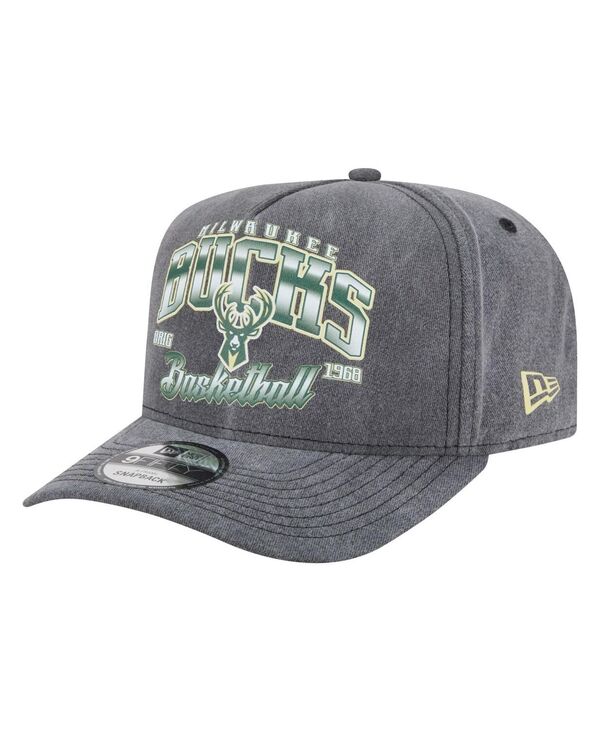 ニューエラ メンズ アクセサリー 帽子 New Era Men's Charcoal Milwaukee Bucks Throwback Washed Pre-Curved 9FIFTY Snapback Hat Charcoal チャコール 10,514円