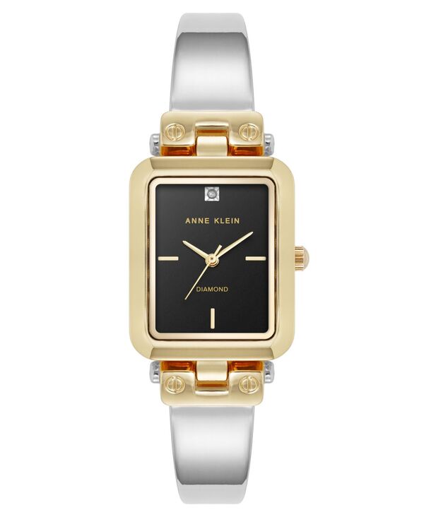 アンクライン レディース アクセサリー 腕時計 Anne Klein Women Quartz Rectangular Black and Two-Tone Metal Alloy Bangle Watch 23mm Black Silver-tone and Gold-tone ブラック