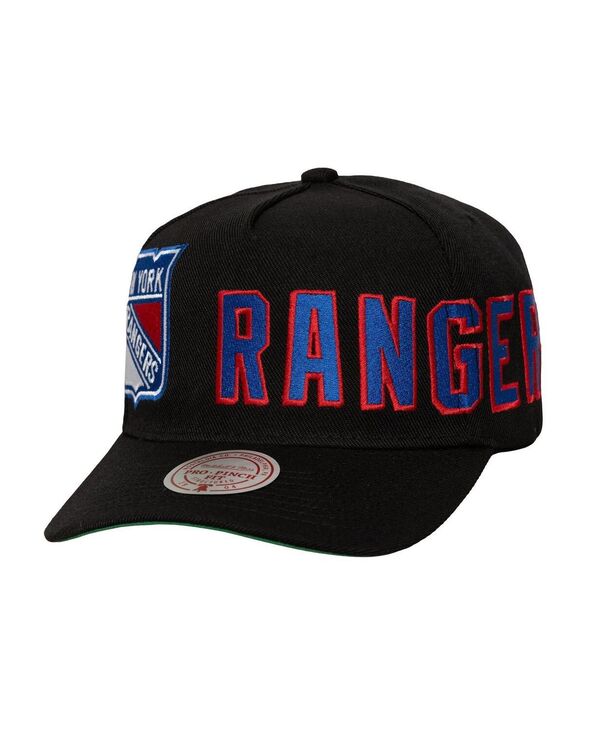 ミッチェル&ネス メンズ アクセサリー 帽子 ロゴ Mitchell & Ness Men's Black New York Rangers Busted Logo Wordmark Wrap-Around Pro Pinch Adjustable Hat Black ブラック|ReVida 店