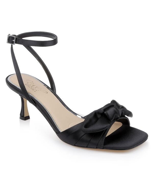 ジュウェルダグレイミシュカ レディース シューズ サンダル Jewel Badgley Mischka Women's Emeli Bow Square Toe Sandals Black Satin ブラック