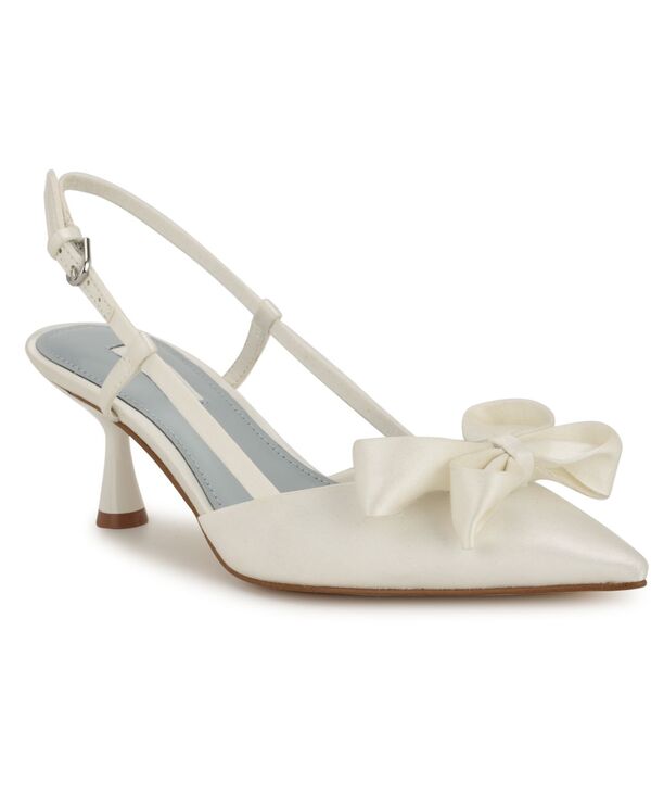 ナインウェスト レディース シューズ パンプス Nine West Women's Raska Bridal Pointy Toe Slingback Dress Pumps White Satin ホワイト