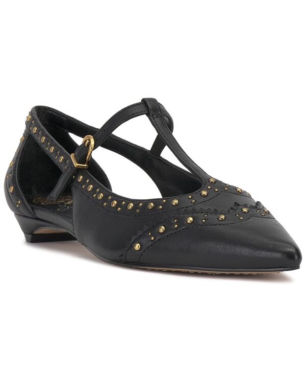 ヴィンスカムート レディース シューズ パンプス ヒール Vince Camuto Women's Valkie Studded T-Strap Micro-Heel Mary-Jane Flats Black Leather ブラック