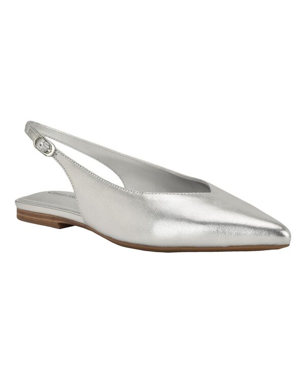 カルバンクライン レディース シューズ パンプス Calvin Klein Women's Galiana Pointy Toe Slingback Flats Silver Metallic Leather シルバー