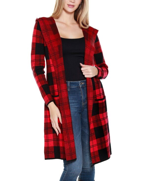 ベルディーニ レディース アウター ニット・セーター コート Belldini Women's Hooded Checkered Plaid Coatigan Sweater Belldini Red Black ブラック 13,636円