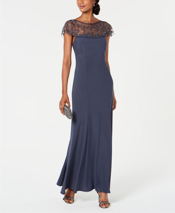 珍しい アールアンドエムリチャーズ レディース ワンピース トップス Beaded Trim A Line Gown Charcoal 数量限定 Caronova Sa Com