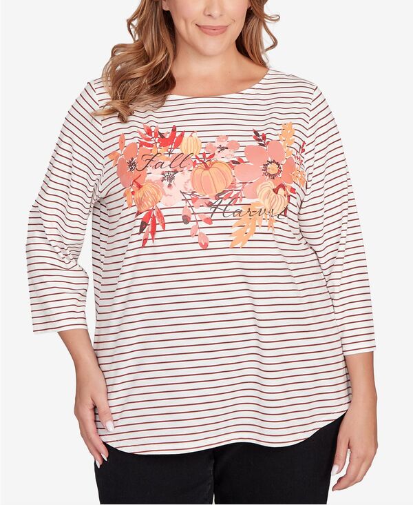 ルビーアールディー レディース トップス シャツ プラスサイズ ベスト ニット Ruby Rd. Plus Size Fall Harvest Striped Knit Top Burgundy Multi バーガンディ