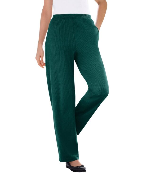 ウーマン ウィズイン レディース ボトムス カジュアルパンツ ストレート プラスサイズ リブ ニット Woman Within Plus Size Within 7-Day Knit Ribbed Straight Leg Pant Emerald green グリーン