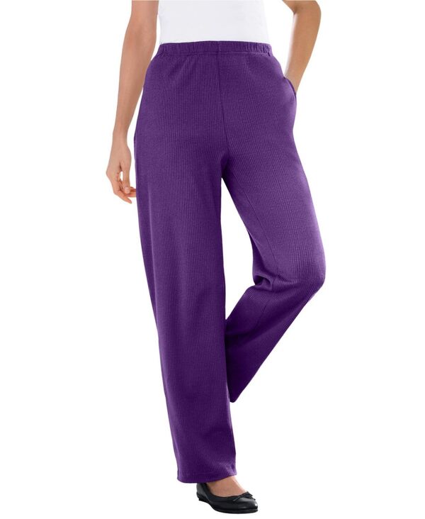 ウーマン ウィズイン レディース ボトムス カジュアルパンツ ストレート プラスサイズ リブ ニット Woman Within Plus Size Within 7-Day Knit Ribbed Straight Leg Pant Radiant purple パープル