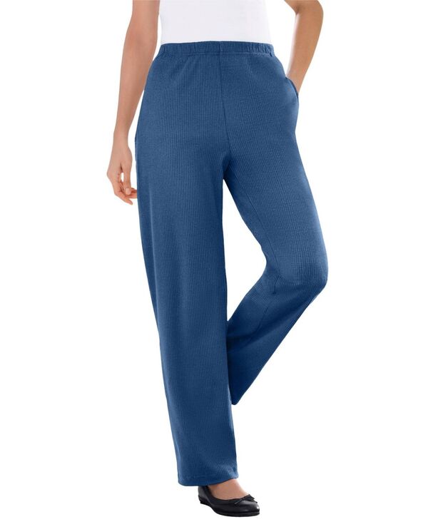 ウーマン ウィズイン レディース ボトムス カジュアルパンツ ストレート プラスサイズ リブ ニット Woman Within Plus Size Within 7-Day Knit Ribbed Straight Leg Pant Royal navy ネイビー
