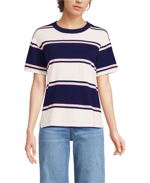 ランズエンド レディース トップス シャツ Tシャツ Lands' End Women's Short Sleeve Mariner T-Shirt Deep sea navy stripes ネイビー