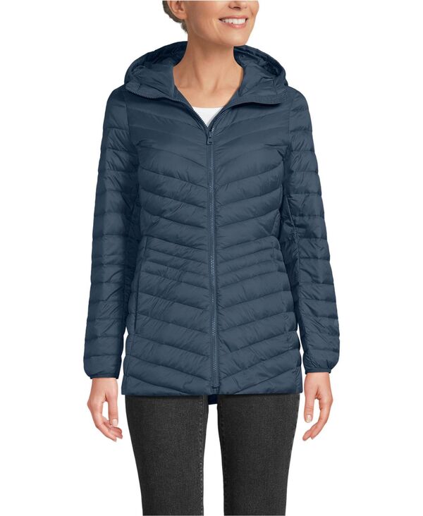 ランズエンド レディース アウター ジャケット・ブルゾン ダウン ジャケット Lands' End Women's Wanderweight Packable Down Hooded Long Jacket Vintage blue ブルー｜ReVida 店