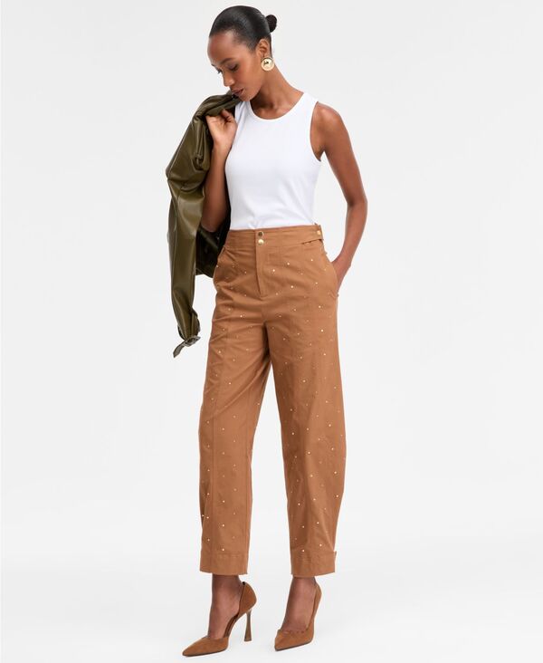 アイ.エヌ.シー インターナショナル コンセプト レディース ボトムス カジュアルパンツ パンツ I.N.C. International Concepts Women's Studded Tapered Pants Brown Saira ブラウン
