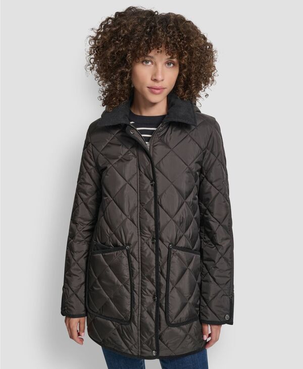 ダナ キャラン ニューヨーク レディース アウター ジャケット・ブルゾン コーデュロイ キルティング コート DKNY Women's Corduroy Collar Hooded Quilted Coat Bitter