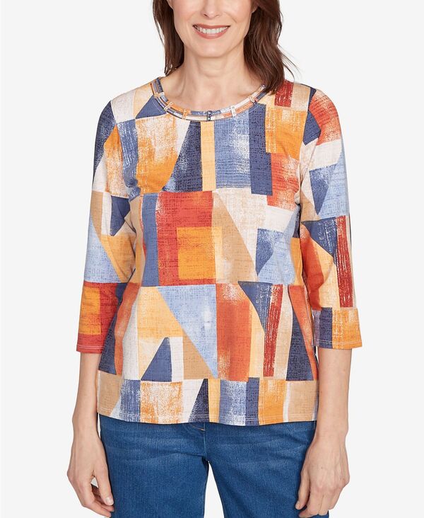 アルフレッド ダナー レディース トップス シャツ クルーネック カラーブロック Alfred Dunner Women's Colorblock Detailed Crew Neck Top Blue ブルー｜ReVida 店