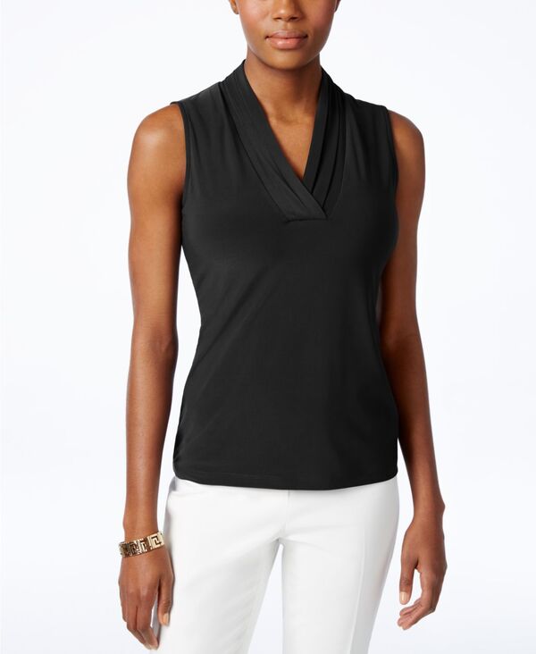 アンクライン レディース トップス シャツ Vネック プリーツ ノースリーブ Anne Klein Women's Sleeveless Pleated V-Neck Shell Top P/XXS-XXL Anne White ホワイト