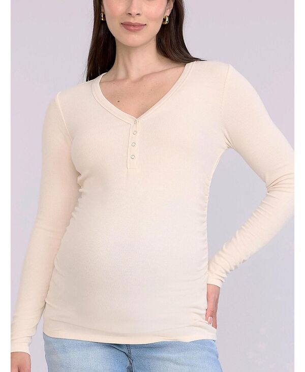 マザーフッドマタニティー レディース トップス シャツ Vネック ギャザー Tシャツ Women's V-Neck Side-Ruched Long Sleeve Henley Tee - Motherhood Maternity Whitecap grey グレー