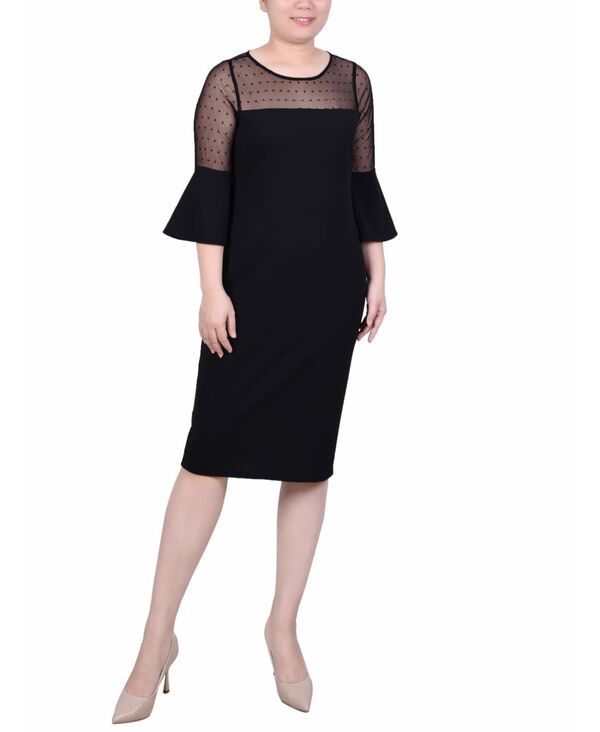 ニューヨークコレクション レディース トップス ワンピース プチ スキューバ NY Collection Petite Illusion Neck Scuba Dress Black ブラック